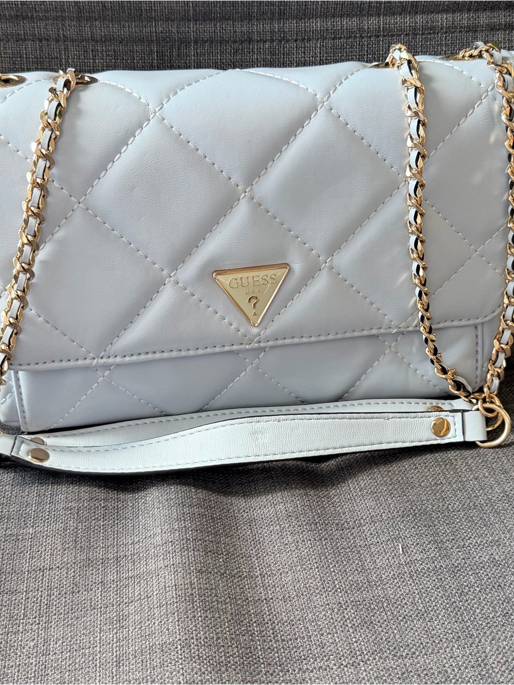 Guess Quilted Cream Shoulder Bag with Gold Hardware